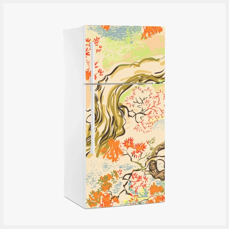 Pegatina para frigorífico motivo oriental de arces otoñales en tonos pastel