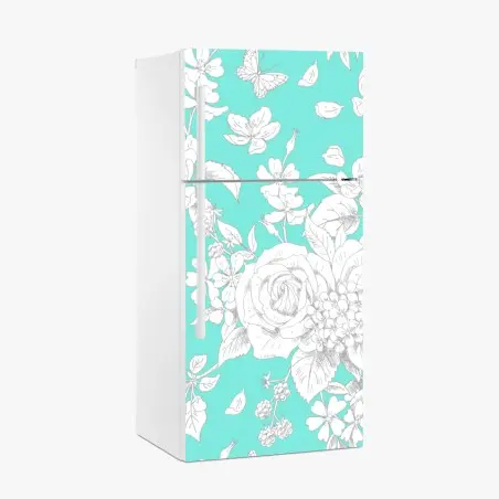 Pegatina para frigorífico estampado floral vintage en turquesa – Pixers®