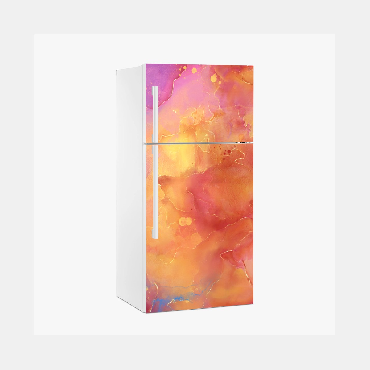 Pegatina para frigorífico arte abstracto en tonos cálidos y fríos con vetas doradas – Pixers®