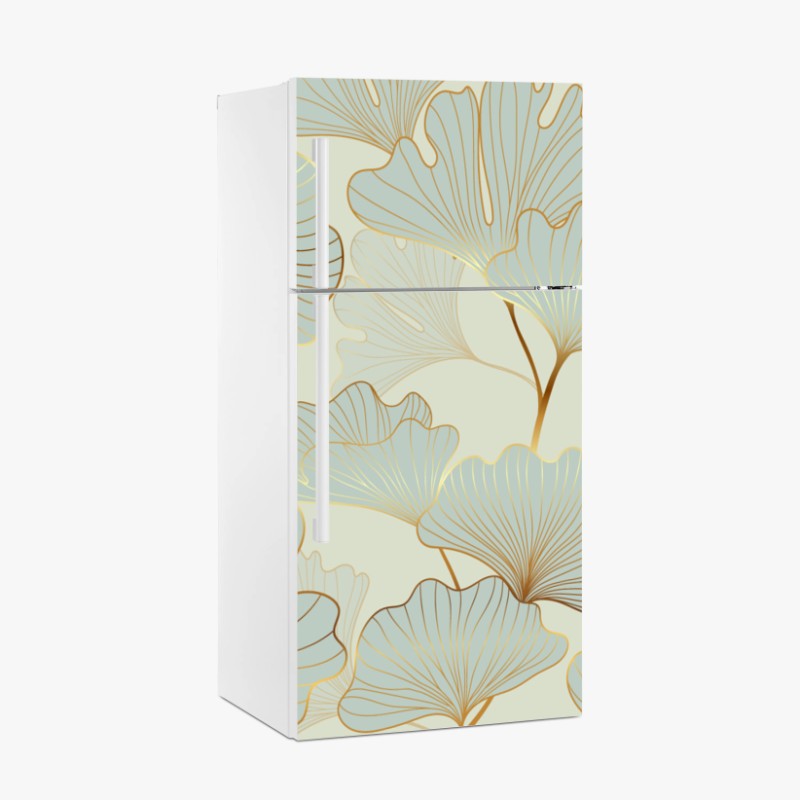 Pegatina para frigorífico patrón elegante de hojas de ginkgo doradas