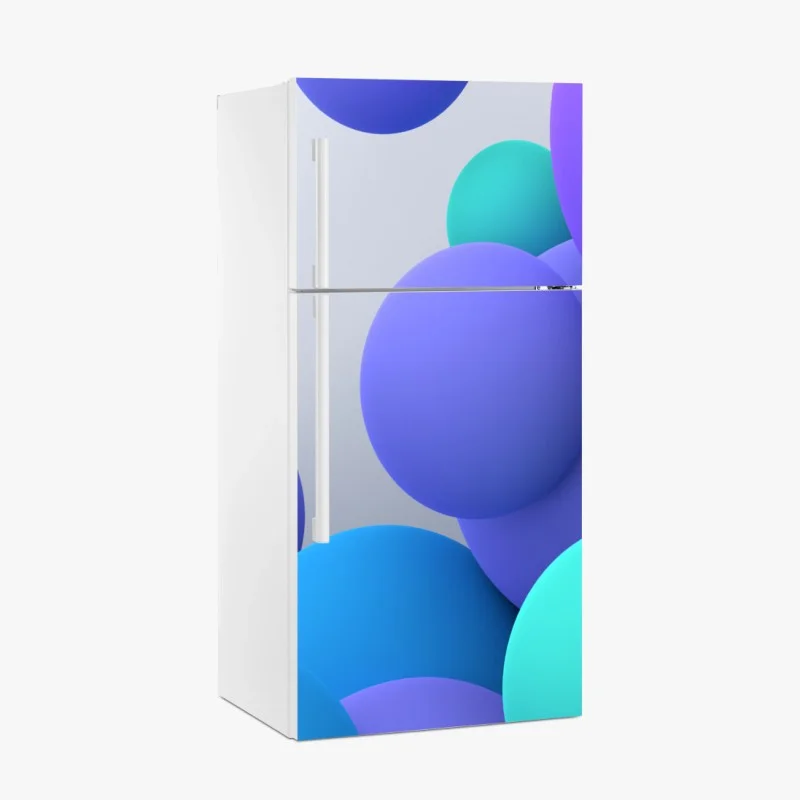 Pegatina para frigorífico esferas coloridas en 3d sobre fondo minimalista