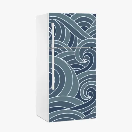 Pegatina para frigorífico patrón de olas marinas en tonos azules – Pixers®