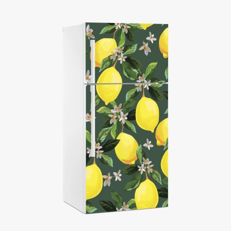 Pegatina para frigorífico estampado de limones y flores sobre fondo verde – Pixers®