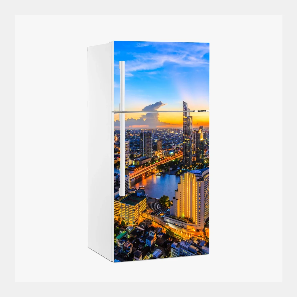 Pegatina para frigorífico atardecer urbano sobre el río iluminado – Pixers® Pegatina para frigorífico atardecer urbano sobre el río iluminado – Pixers®
