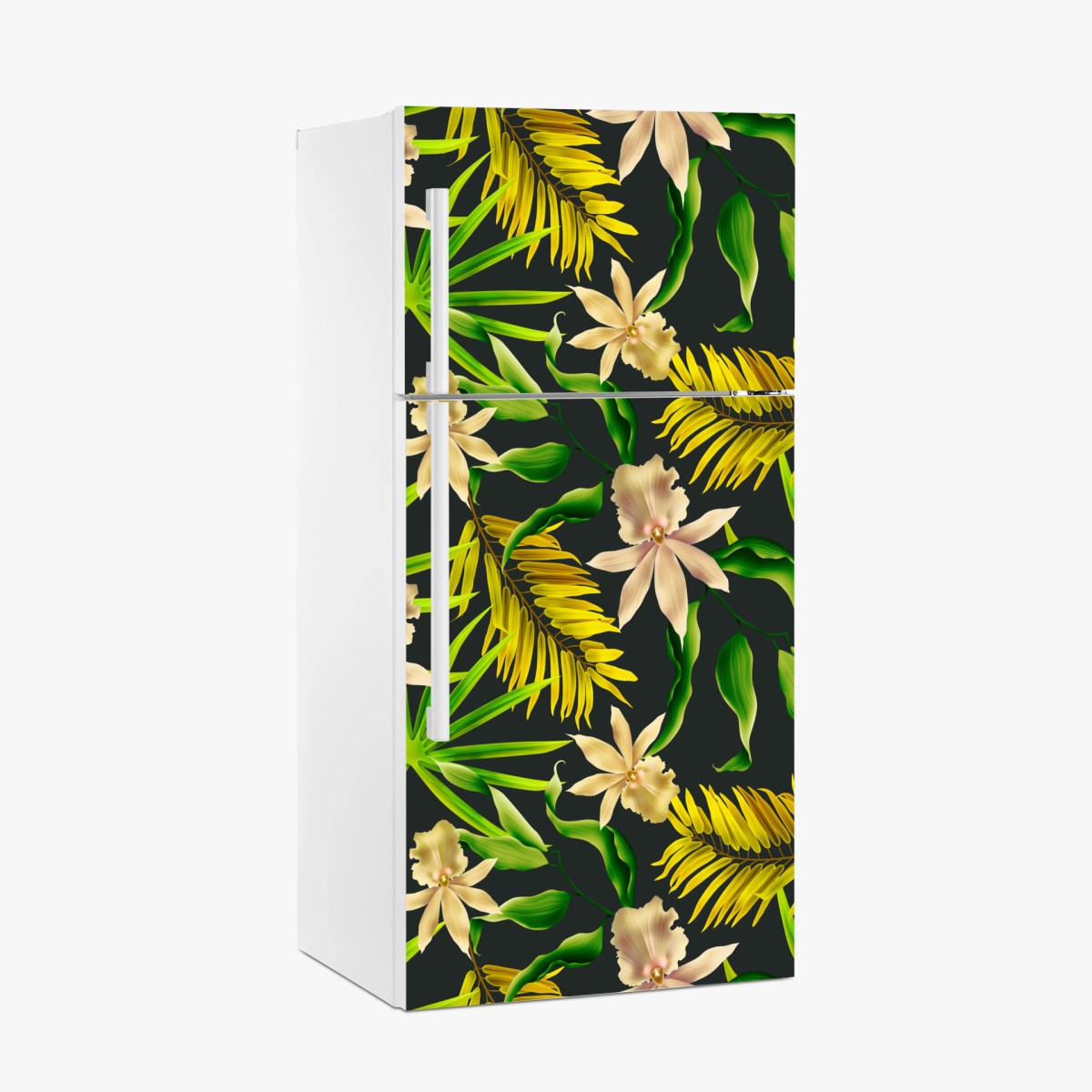Pegatina para frigorífico estampado tropical de orquídeas sobre fondo oscuro – Pixers®