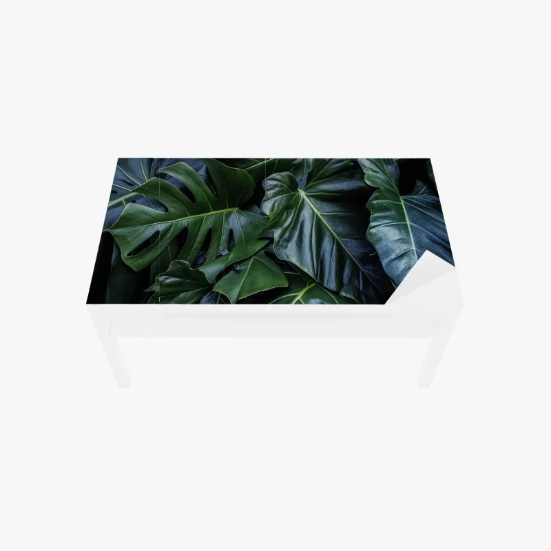 Chapa adhesiva para mesa y escritorio follaje tropical en tonos verdes profundos