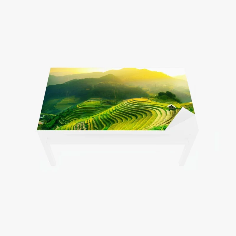 Chapa adhesiva para mesa y escritorio arrozales en terrazas al amanecer