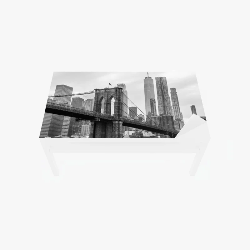 Chapa adhesiva para mesa y escritorio escena del puente de Brooklyn y skyline de Nueva York en blanco y negro