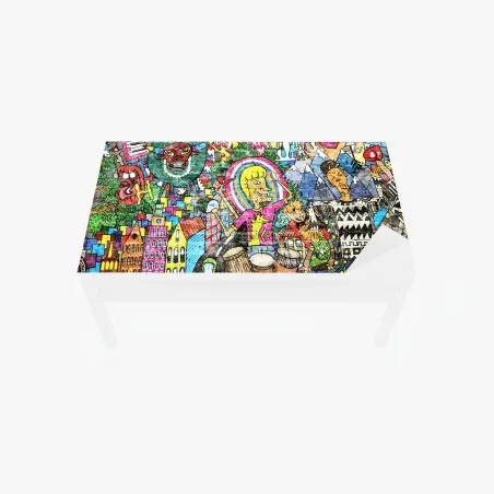 Chapa adhesiva para mesa y escritorio mural urbano vibrante de fantasía y música – Pixers®