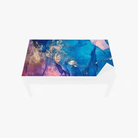 Chapa adhesiva para mesa y escritorio marmoleado abstracto en tonos azules y dorados – Pixers®