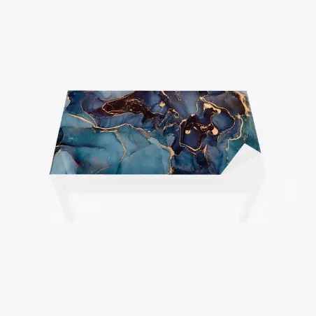 Chapa adhesiva para mesa y escritorio corrientes azul profundo con vetas doradas – Pixers®