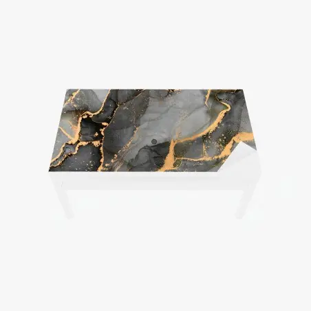 Chapa adhesiva para mesa y escritorio fluidez gris y dorado con vetas metálicas – Pixers®