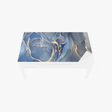Chapa adhesiva para mesa y escritorio abstracción oceánica en azul y dorado – Pixers®