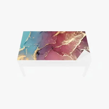 Chapa adhesiva para mesa y escritorio marmoleado abstracto en tonos rosa y turquesa con vetas doradas – Pixers®