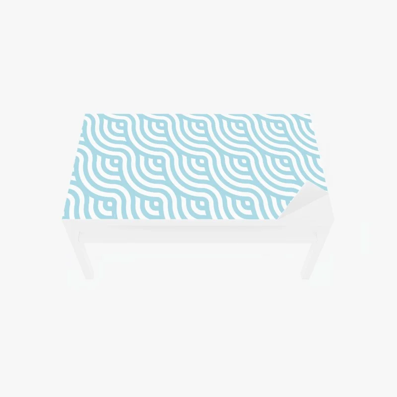 Chapa adhesiva para mesa y escritorio patrón ondulado geométrico en azul y blanco