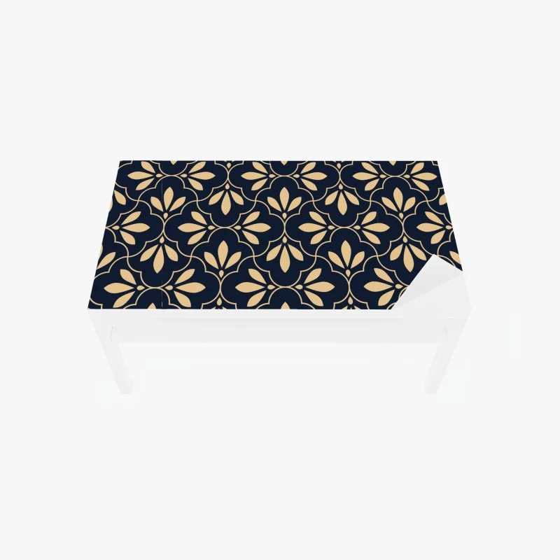 Chapa adhesiva para mesa y escritorio patrón floral geométrico en azul marino y beige