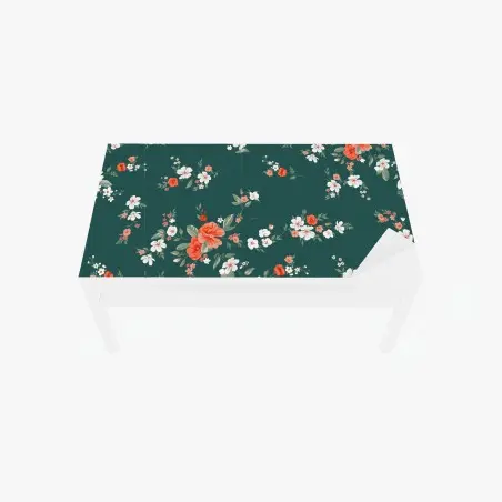 Chapa adhesiva para mesa y escritorio patrón floral elegante en verde oscuro y coral – Pixers®