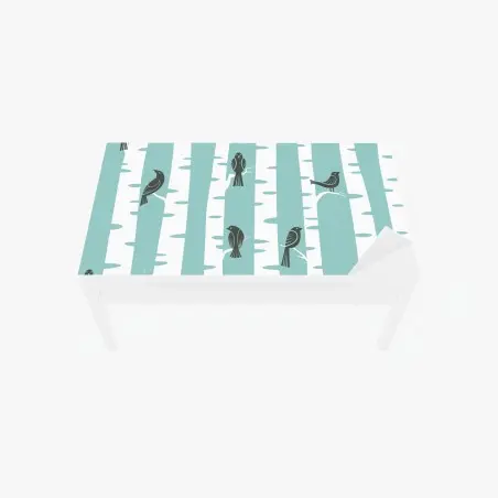 Chapa adhesiva para mesa y escritorio patrón de abedules y pájaros en menta – Pixers®