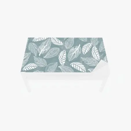 Chapa adhesiva para mesa y escritorio patrón botánico de hojas blancas sobre fondo azul – Pixers®