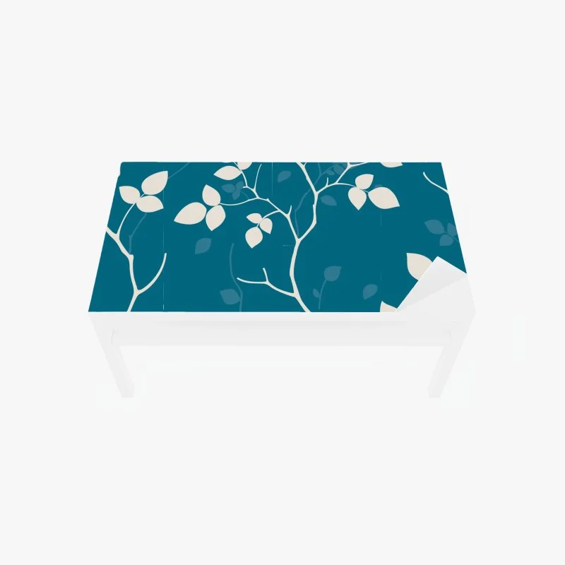 Chapa adhesiva para mesa y escritorio diseño botánico en azul petróleo y crema