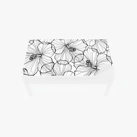 Chapa adhesiva para mesa y escritorio patrón botánico de hibiscos en blanco y negro – Pixers®