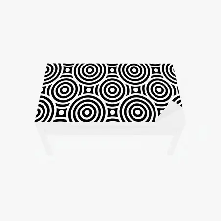 Chapa adhesiva para mesa y escritorio patrón óptico de círculos concéntricos en blanco y negro – Pixers®