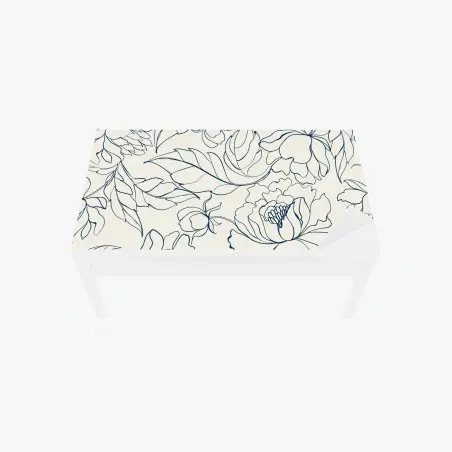 Chapa adhesiva para mesa y escritorio motivo floral en líneas azul marino sobre fondo crema – Pixers®