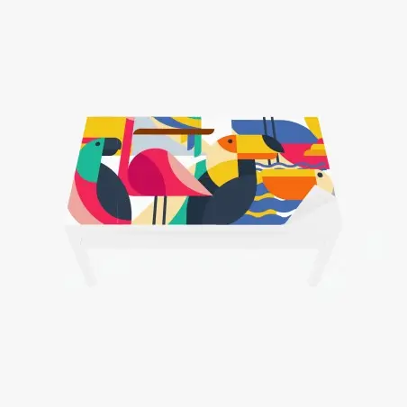 Chapa adhesiva para mesa y escritorio aves tropicales en patrón geométrico colorido – Pixers®