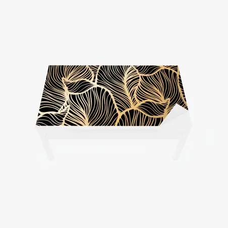 Chapa adhesiva para mesa y escritorio hojas doradas sobre fondo negro – Pixers®