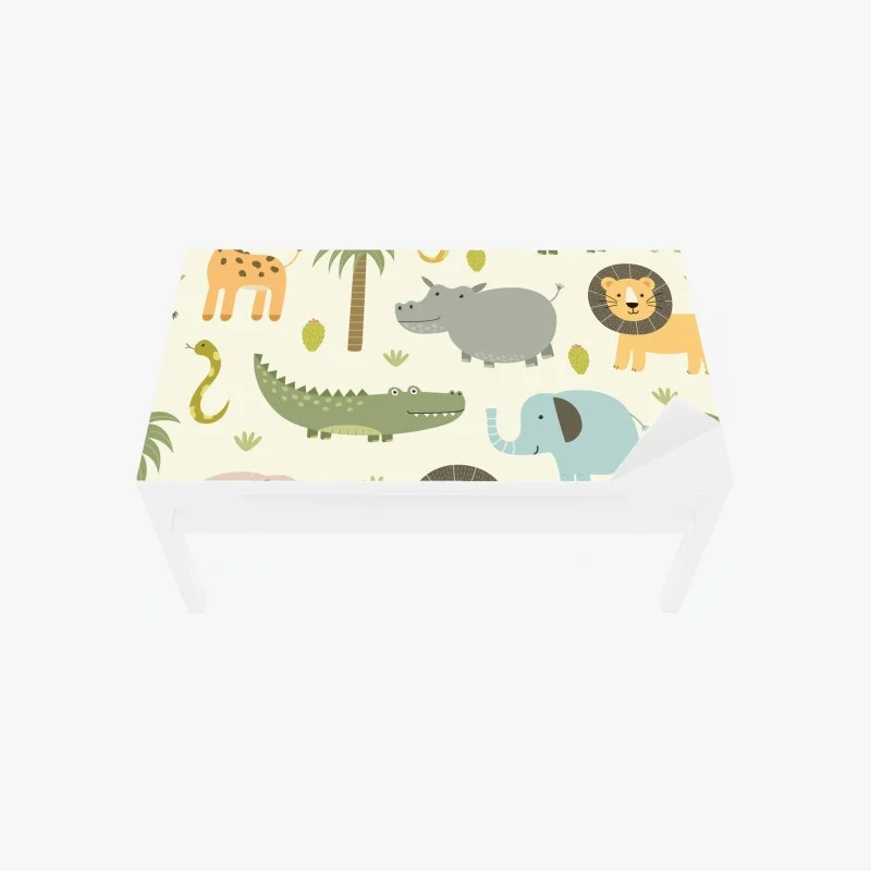 Chapa adhesiva para mesa y escritorio patrón safari de animales en tonos pastel