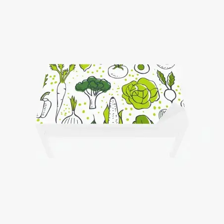Chapa adhesiva para mesa y escritorio patrón de verduras ilustradas en tonos verdes – Pixers®