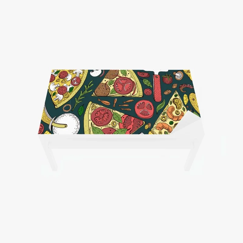Chapa adhesiva para mesa y escritorio patrón de pizzas ilustrado en colores vibrantes