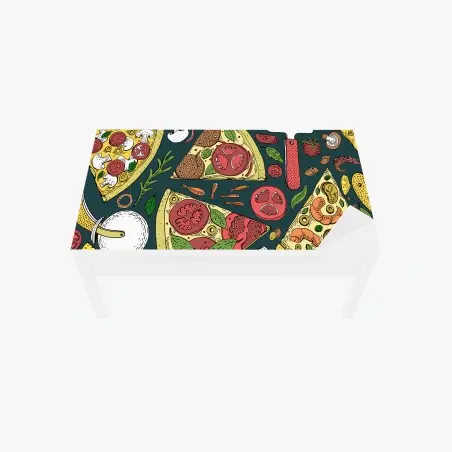 Chapa adhesiva para mesa y escritorio patrón de pizzas ilustrado en colores vibrantes – Pixers®