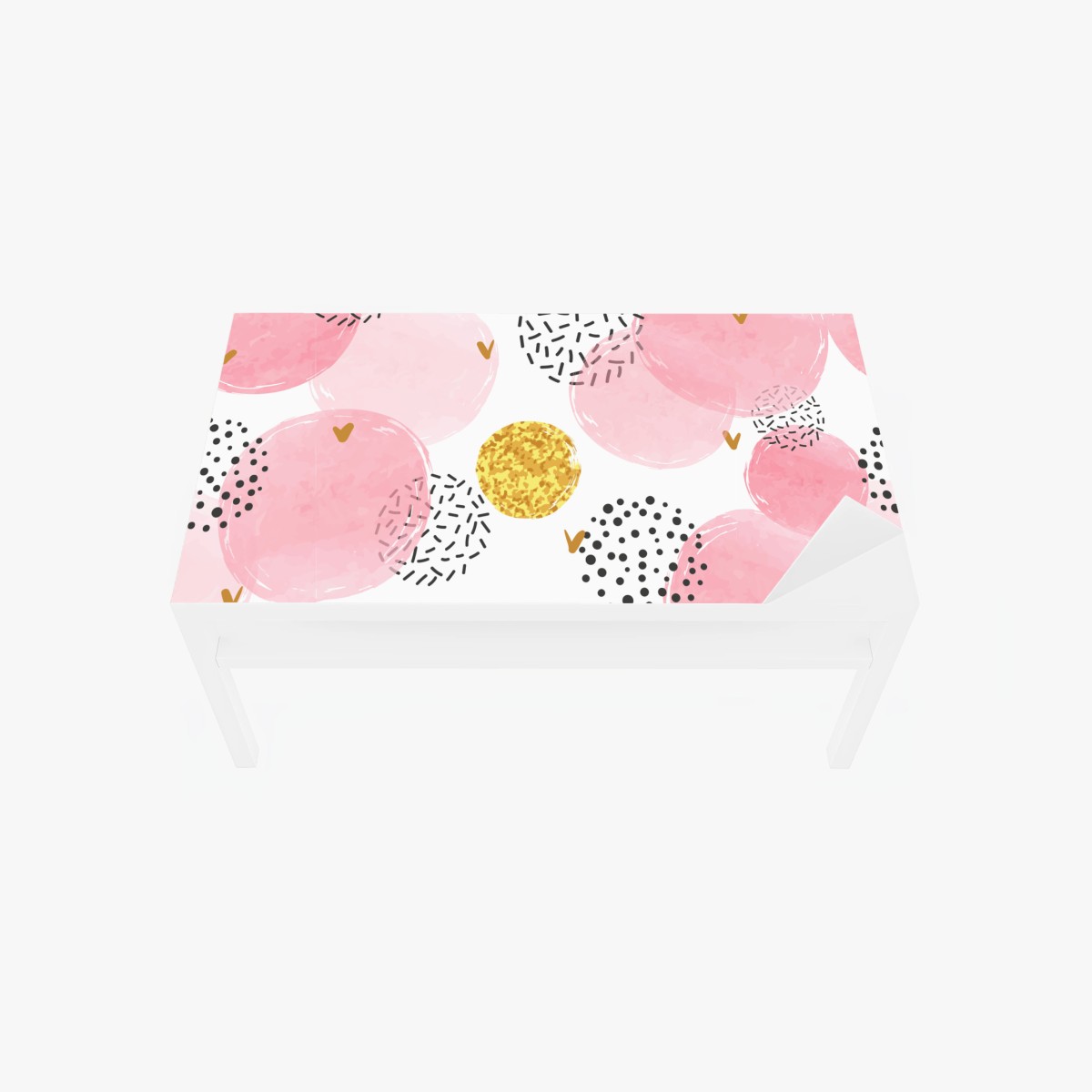 Chapa adhesiva para mesa y escritorio patrón acuarela rosa con detalles dorados y corazones – Pixers®
