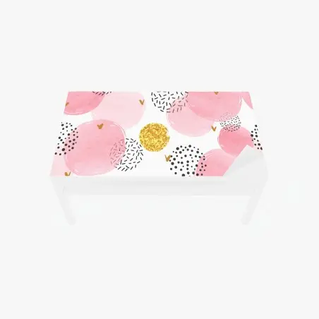 Chapa adhesiva para mesa y escritorio patrón acuarela rosa con detalles dorados y corazones – Pixers®