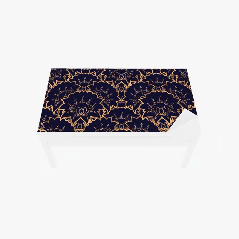 Chapa adhesiva para mesa y escritorio patrón floral dorado sobre fondo azul marino