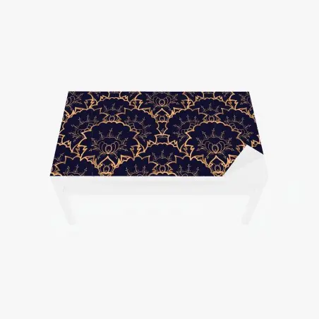 Chapa adhesiva para mesa y escritorio patrón floral dorado sobre fondo azul marino – Pixers®
