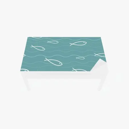 Chapa adhesiva para mesa y escritorio diseño de peces en tonos turquesa y ondas marinas – Pixers®