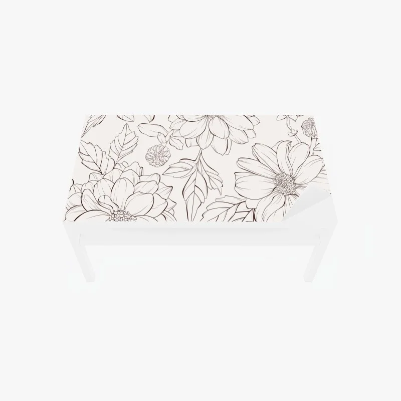 Chapa adhesiva para mesa y escritorio estampado floral delicado en blanco y negro