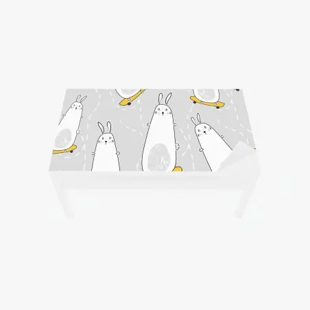 Chapa adhesiva para mesa y escritorio conejos en monopatines sobre fondo gris – Pixers®