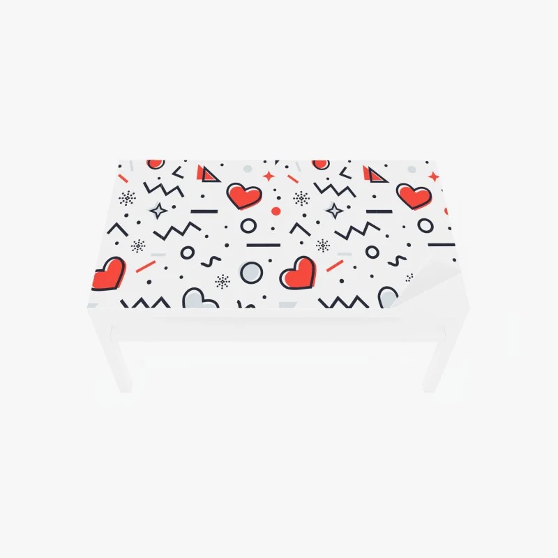 Chapa adhesiva para mesa y escritorio patrón de corazones y formas geométricas estilo memphis