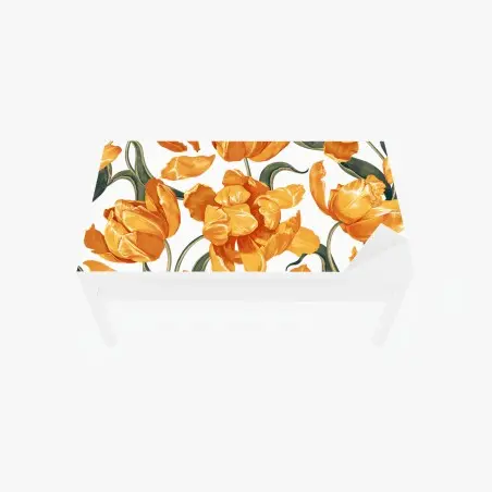 Chapa adhesiva para mesa y escritorio patrón de tulipanes naranjas sobre fondo blanco – Pixers®