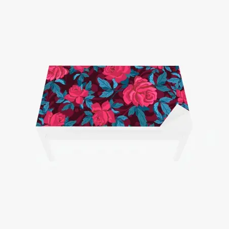 Chapa adhesiva para mesa y escritorio patrón floral de rosas en tonos burdeos y azul – Pixers®