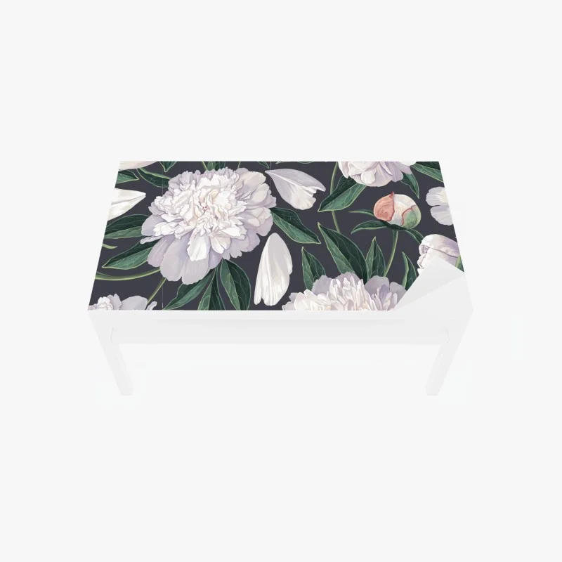 Chapa adhesiva para mesa y escritorio peonías blancas sobre fondo gris oscuro