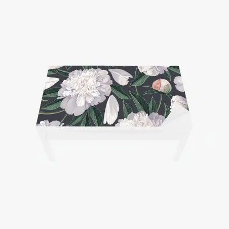Chapa adhesiva para mesa y escritorio peonías blancas sobre fondo gris oscuro – Pixers®