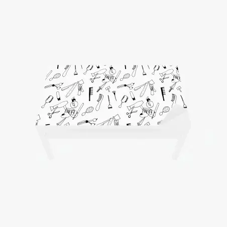 Chapa adhesiva para mesa y escritorio patrón de herramientas de peluquería en blanco y negro – Pixers®