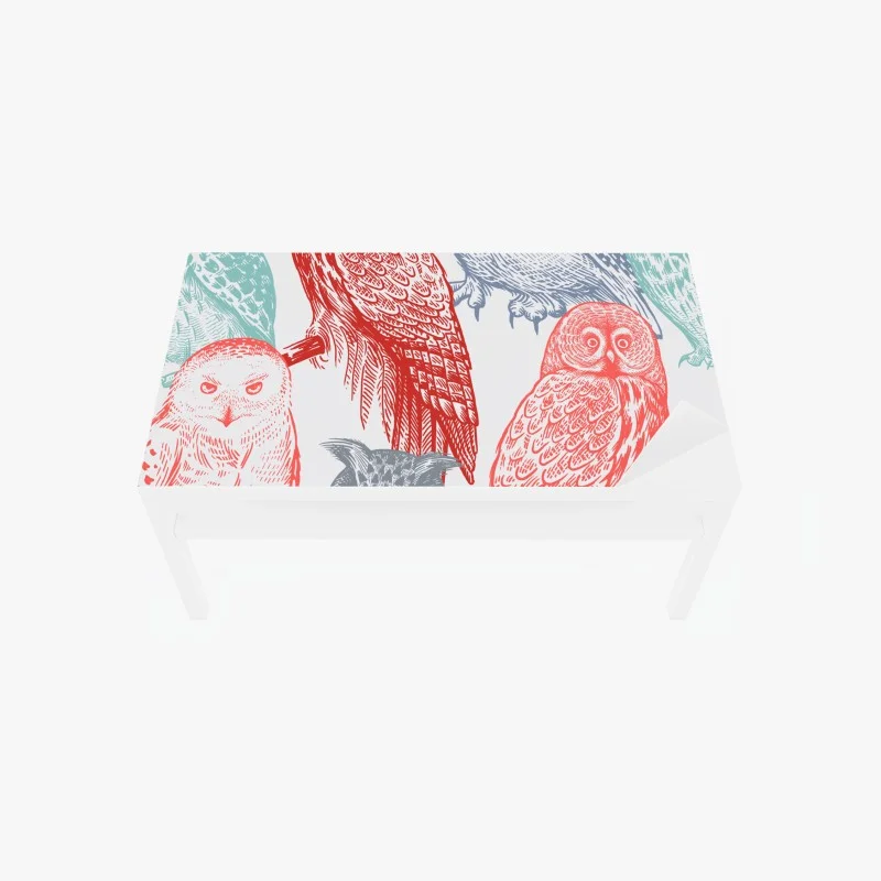 Chapa adhesiva para mesa y escritorio búhos ilustrados en estilo grabado multicolor