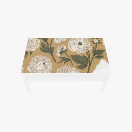 Chapa adhesiva para mesa y escritorio estampado botánico de peonías sobre fondo beige – Pixers®