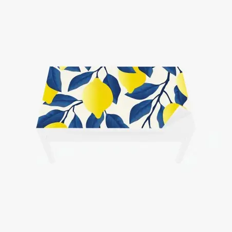Chapa adhesiva para mesa y escritorio limones y hojas azules sobre fondo claro – Pixers®