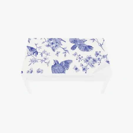 Chapa adhesiva para mesa y escritorio patrón botánico de aves en tinta azul – Pixers®